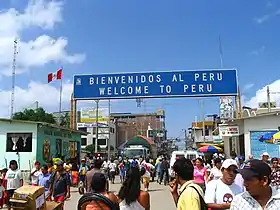 The town of Aguas Verdes, capital of the district, as seen from the international bridge