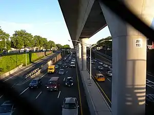 The AirTrain viaduct over Van Wyck Expressway