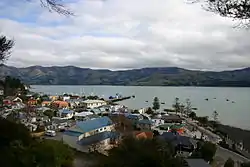 Akaroa township and its Main Wharf