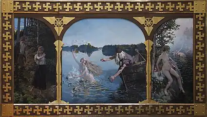 The earlier 1889 version of the triptych by Gallen-Kallela where Aino had the likeness of a French model