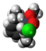 Space-filling model of the alachlor molecule