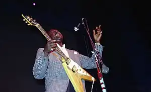 Blues guitarist Albert King here playing his original Korina Flying V in 1968