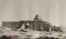 The Amada temple in 1822. At this date there still existed the early medieval dome which was built when the temple was converted into a church.