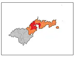 Map of Tutuila where Maʻopūtasi County is highlighted in red