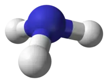 Ball-and-stick model of the ammonia molecule