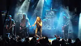 Left-right: T. Koivusaari, N. Etelävuori, T. Joutsen, J. Rechberger, E. Holopainen and S. Kallio performing in 2008