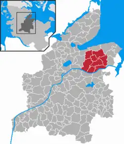 Map of Rendsburg-Eckernförde highlighting Dänischer Wohld