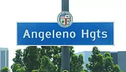 Angeleno Heights neighborhood sign located on Beaudry Avenue south of Sunset Boulevard