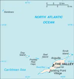 The Valley's location on Anguilla