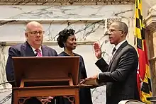 Anthony Brown being sworn in by Governor Larry Hogan