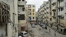 A square full of middle-class apartment buildings in Gulshan-e-Iqbal, Karachi.