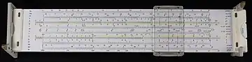 Back of slide rule with multiple scales