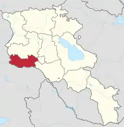 Location of Armavir within Armenia