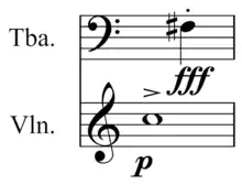 Image 25Notation indicating differing pitch, dynamics, articulation, and instrumentation (from Elements of music)