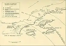 Black-and-white map of then-British Honduras showing hurricane damage.