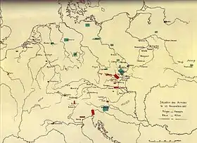 Early 20th century map showing the concentration of troops in the vicinity of Austerlitz, following the Battle of Dürenstein.