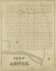 Street map of the 1839 Austin City Plan