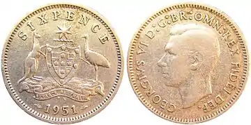 Australian 1951 six pence coin