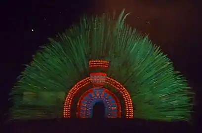 Feather headdress from the Aztec people of Mexico and Central America, dyed with cochineal