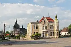 Centre of Březina, church in the background