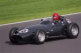 A BRM P25 with its black livery at Silverstone Classic