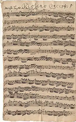 Handwritten performance part of a solo violin part