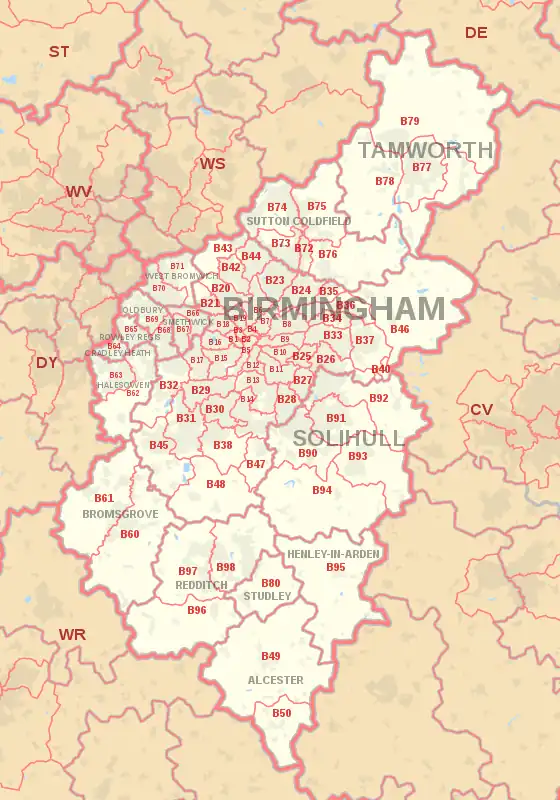 Redditch as seen under the B97 & B98 Postcodes.