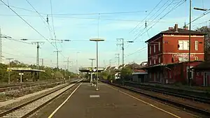 Island platform surrounded by tracks