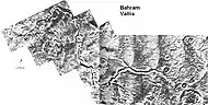 Bahram Vallis, as seen by Viking.  Valley is located in Northern Lunae Planum and the Lunae Palus quadrangle.  It lies nearly midway between Vedra Valles and lower Kasei Valles