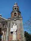 Bell tower with the relief of Moses and the Ten Commandments added in 1979