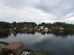 Bamfield, including the Coast Guard Station, as seen from Bamfield Marine Sciences Centre.