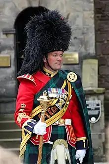 Full dress, Royal Regiment of Scotland (including scarlet doublet and feathered bonnet)