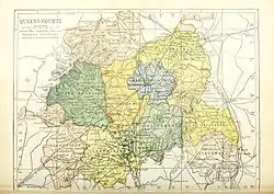 Barony map of Queen's County, 1900; Clandonagh is peach-coloured and in the southwest.