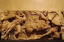 One of the stones of the Bassae Frieze showing the battles with centaurs