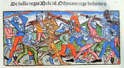 A depiction of the Battle of Kroissenbrunn in the chronicle of János Thuróczy