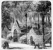 Bear Pits, Philadelphia Zoo (1874–75, demolished 1977), in an 1875 engraving.