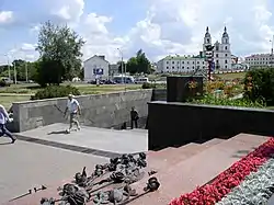 Monument dedicated to the victims of the Nyamiha stampede near the exit of the station