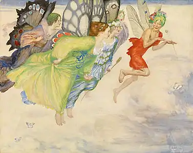 A Flight of Fairies, book illustration in gouache