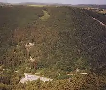 Fell slate mine (upper left) and the formerly concrete block work (down)