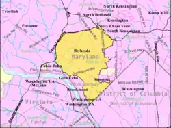 Boundaries of Bethesda CDP from U.S. Census Bureau