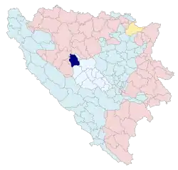 Location of Jajce within Bosnia and Herzegovina