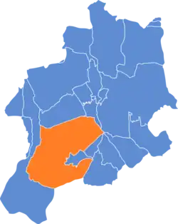 Location of Kamienica within Bielsko-Biała