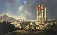 Moai on Easter Island, a painting by William Hodges, 1775–76