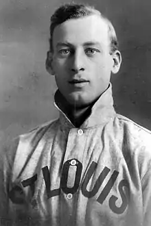 A man wearing a baseball jersey with a raised collar and "St. Louis" written across the chest.