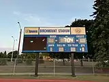 The electronic scoreboard at the Kingston Road side