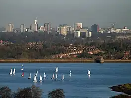 A lake in a built-up area