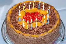 A decorated birthday cake