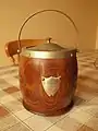 Wooden biscuit barrel from Ireland, early 20th century