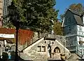 View of the stalls and the churchyard steps