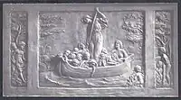 "Patience and Hope steering the Boat of Education", plaster panel